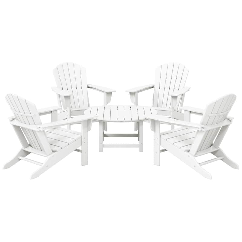 Altura Outdoor 5-Piece Adirondack Chair & Round Coffee Table Conversation Set - White