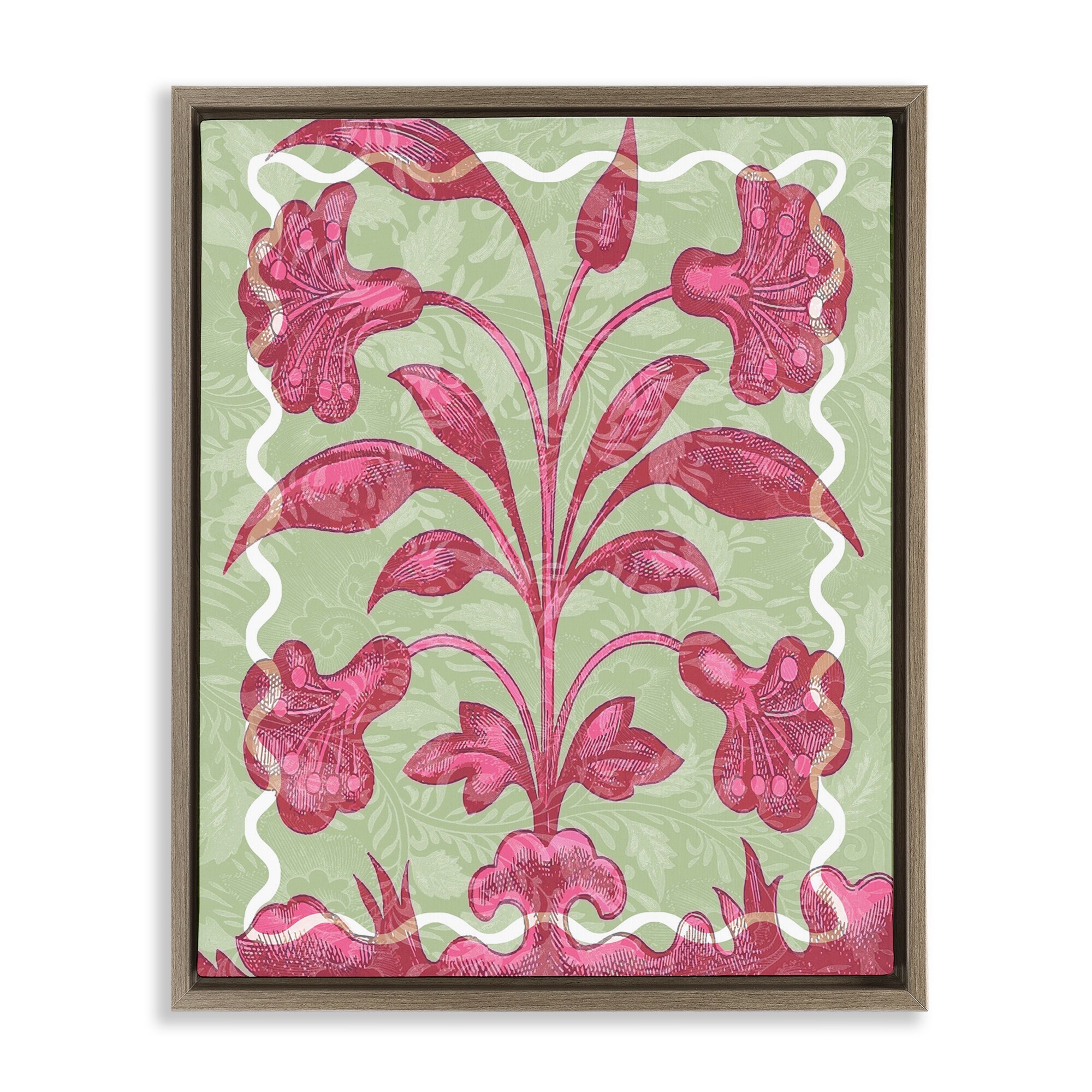 Stupell Pink Symmetrical Plant Framed Floater Canvas Wall Art Design By Lil' Rue