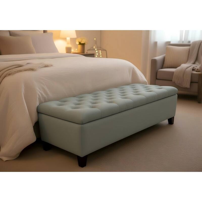 50.25" Storage Ottoman Bench baby Blue Storage Bench End of Bed with Safety Hinges, Footrest Stool for Living, Dining Room