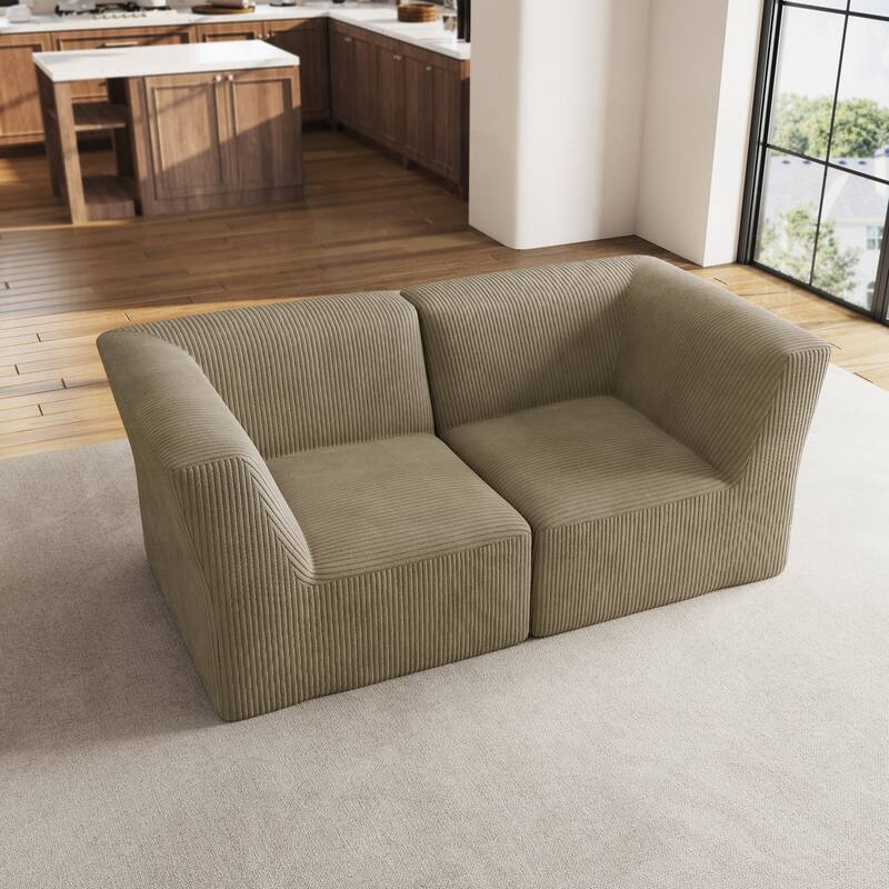 71" W Corduroy Fully Sponge Molded Couch Modular Sectional Sofa