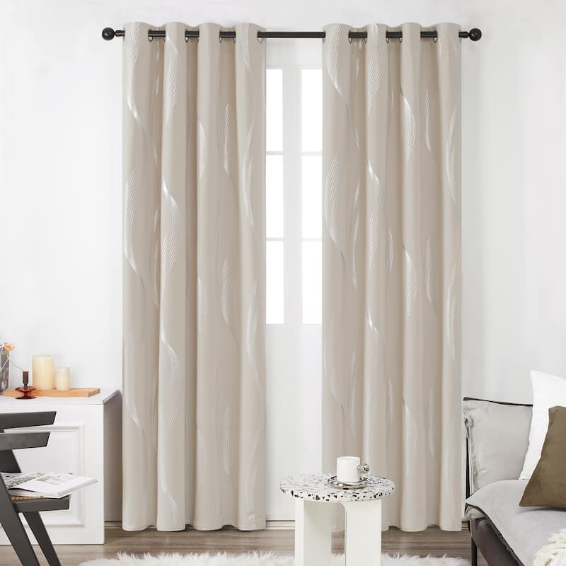 Deconovo Silver Wave 52 Width Curtain Panel Pair (2 Panel) - W66"x L63" - Light Beige
