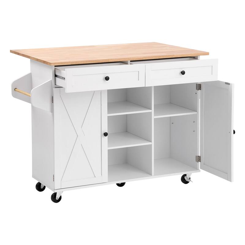 52" Kitchen Island Cart Rolling Storage Cabinet Table with Drawer & Drop Leaf