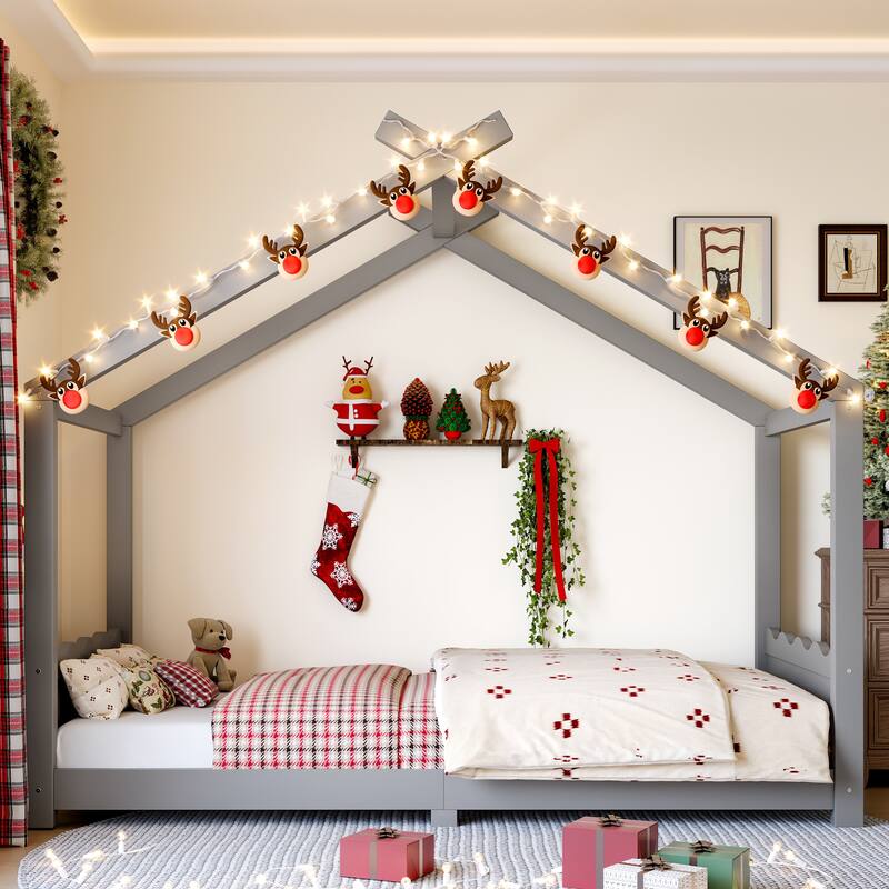 Wood House Bed Floor Bed with Support Slats Montessori Bed