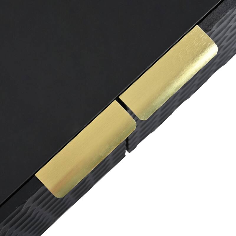 71" Minimalist TV Cabinet with Geometric Honeycomb Pattern - Gold Accents, Cable Management, Storage