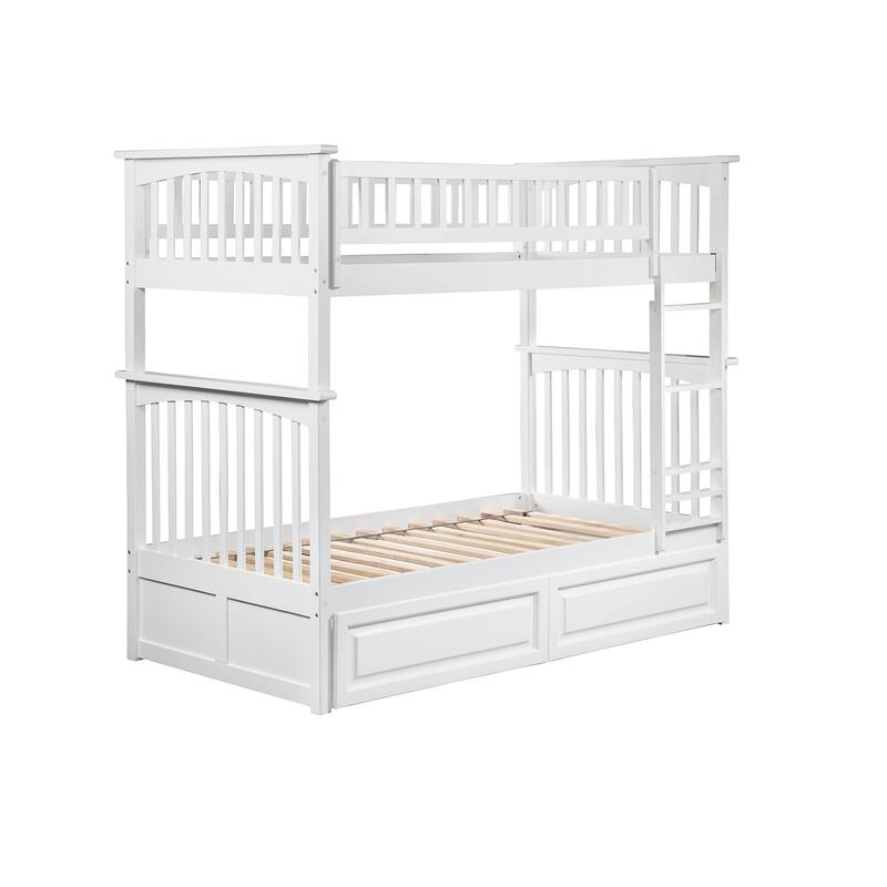Columbia Bunk Bed Twin over Twin with 2 Drawers in White