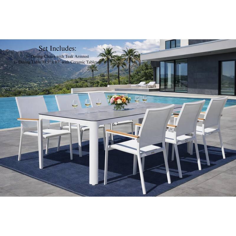 Como White 7-Piece Aluminum Outdoor Dining Set with Sling Set in White - N/A