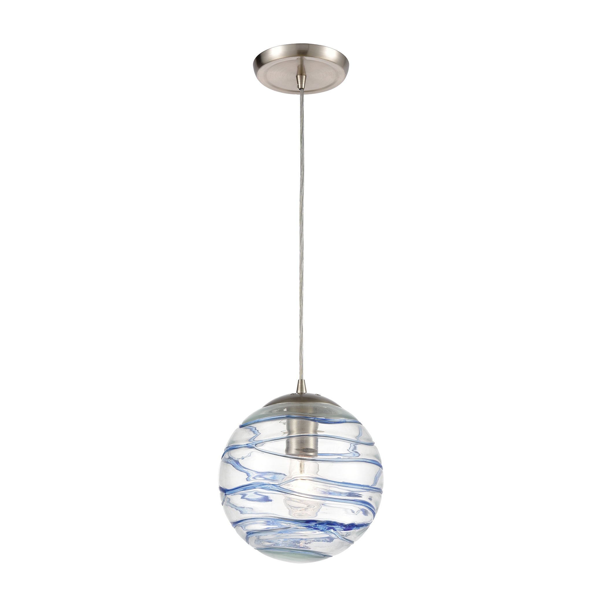 Elk Home Vines Satin Nickel With Blue Swirl Glass 1 Light Pendant