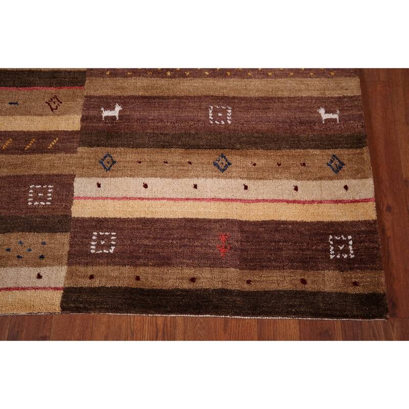 Tribal Striped Gabbeh Indian Area Rug Hand-Knotted Wool Carpet - 5'3"x 7'9"