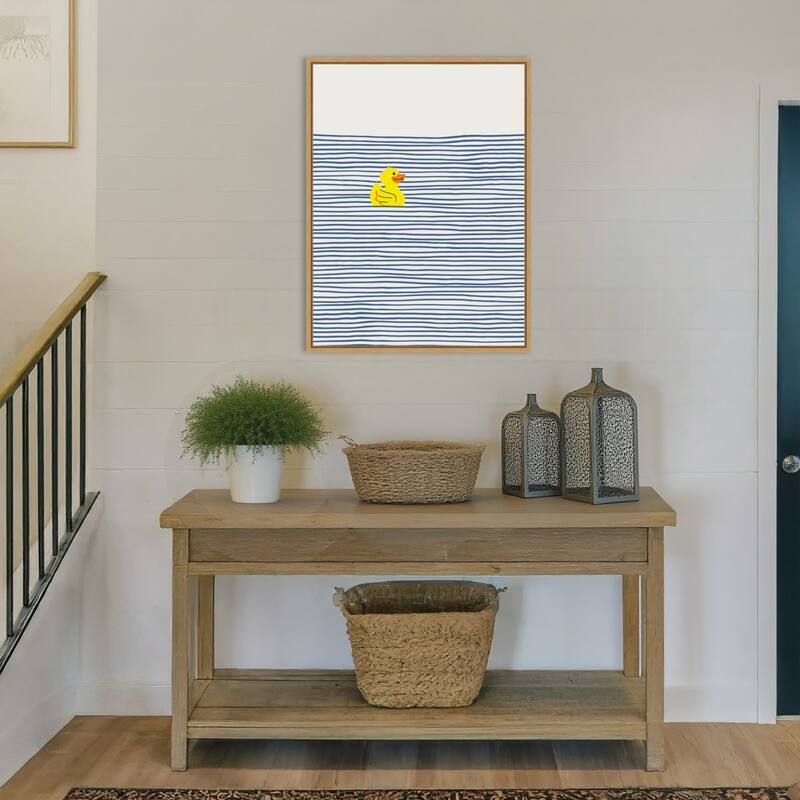 Yellow Duck Afloat by Little Dean Framed Canvas Wall Art