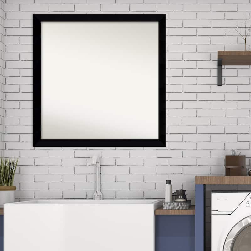 Non-Beveled Wood Bathroom Wall Mirror - Black Museum Frame - Black Museum