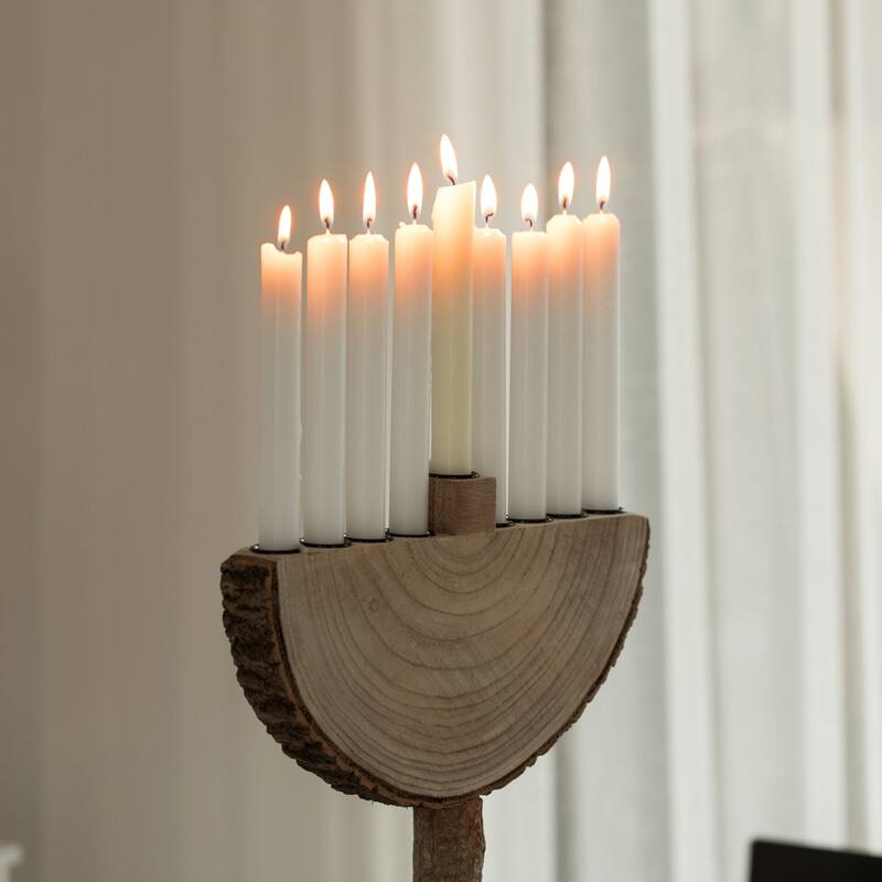 Nine Branch Handmade Wooden Hanukkah Menorah for Synagogue