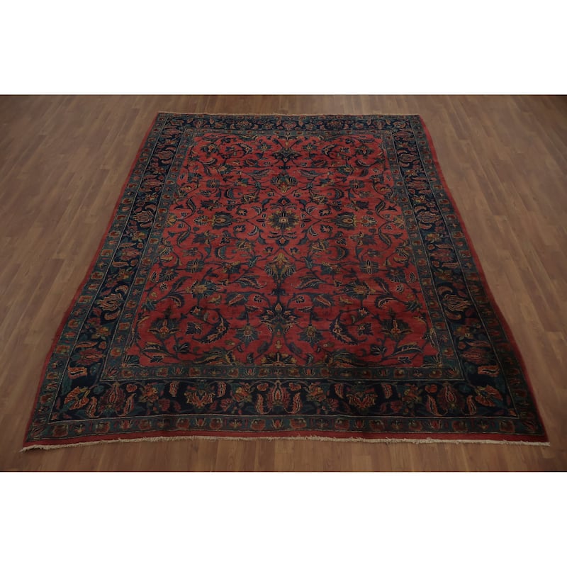 Hand Knotted Oriental 100% Wool Carpet Traditional Floral Pink Bidjar Area Rug - 9' 11'' X 7' 9''