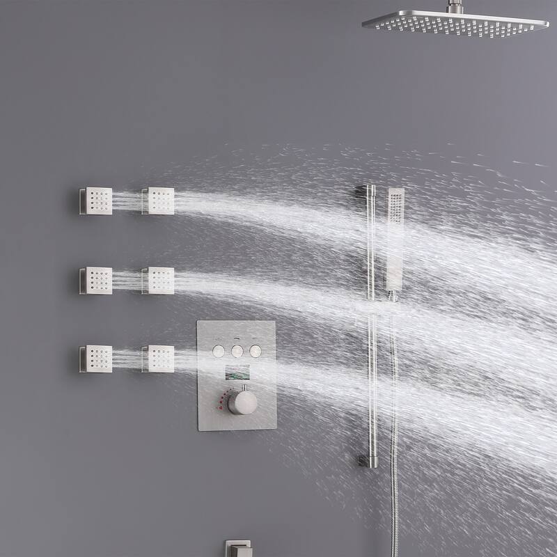 Thermostatic Double-Handle 3-Spray Shower System With High Pressure 6-Jet (Valve Included)
