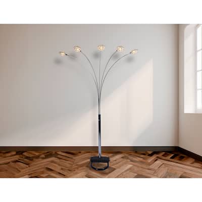 1pc Modern Crystal Multi Head Floor Lamp Half Moon Design Metallic Living Room Lighting