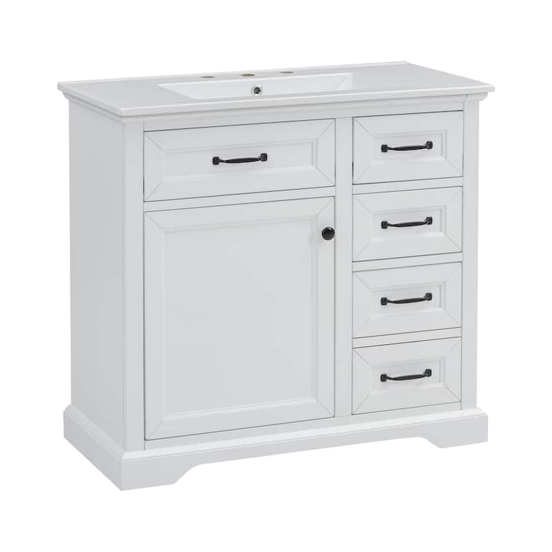 36" Bathroom Vanity with Ceramic Sink,with Cabinet and Drawers
