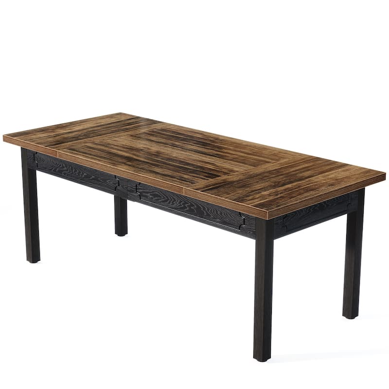 63" Executive Office Desk - Rustic Computer Table with Thick Wood Top, Large Writing Desk with Metal Frame & Back Splash