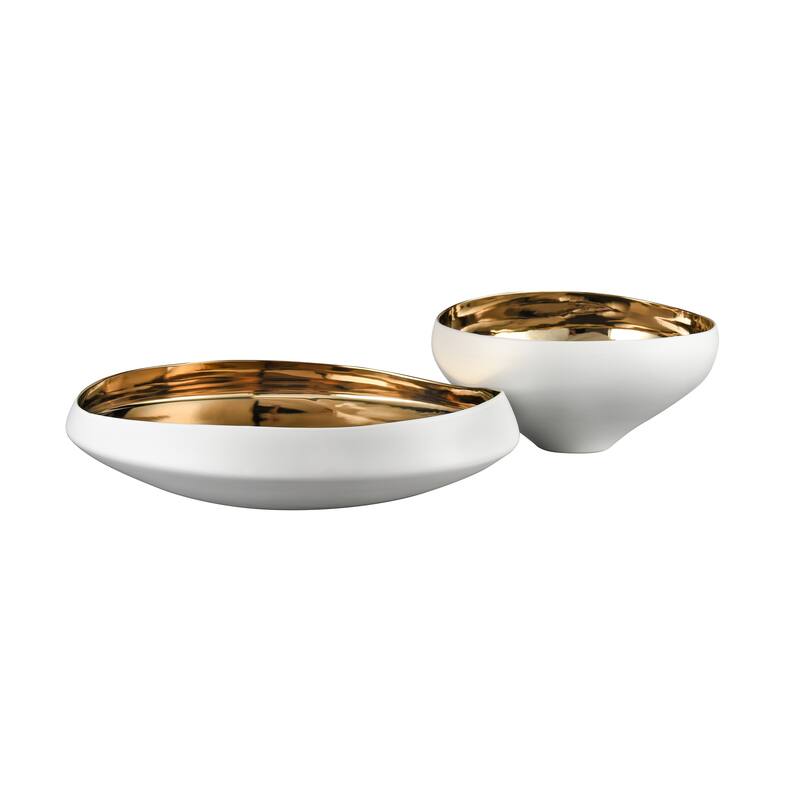 Elk Home Greer Bowl - Tall White and Gold Glazed
