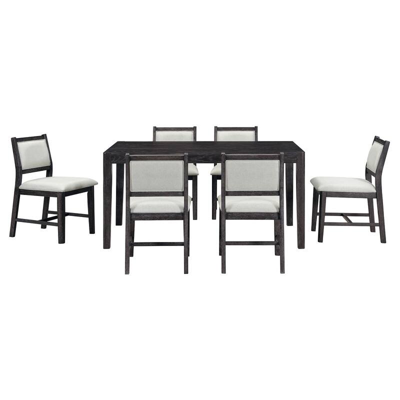 7-Piece Retro Dining Table Set for 6, 1 Rectangular Wood Dining Table Set for 6 with Upholstered Chairs for Dining Room
