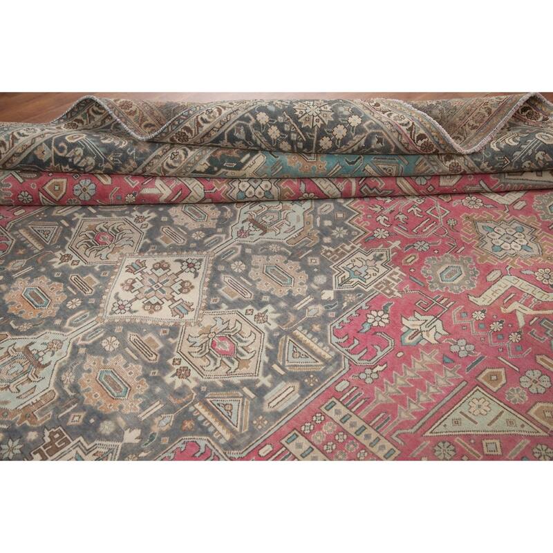 Hand Knotted Oriental 100% Wool Carpet Traditional Medallion Pink Tabriz Area Rug - 13' 0'' X 9' 6''