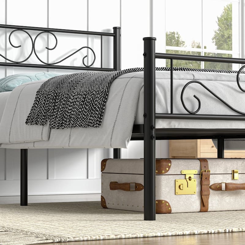 VECELO Kids Bed Frame Set of 2, Metal Bed Frame with Headboard, Twin Size Platform Bed
