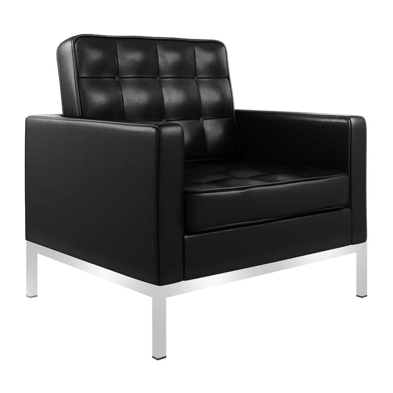HomeRoots 31" Black and Silver Italian Leather Tufted Club Chair - 30.5 in. x 30.5 in. x 30.5 in.
