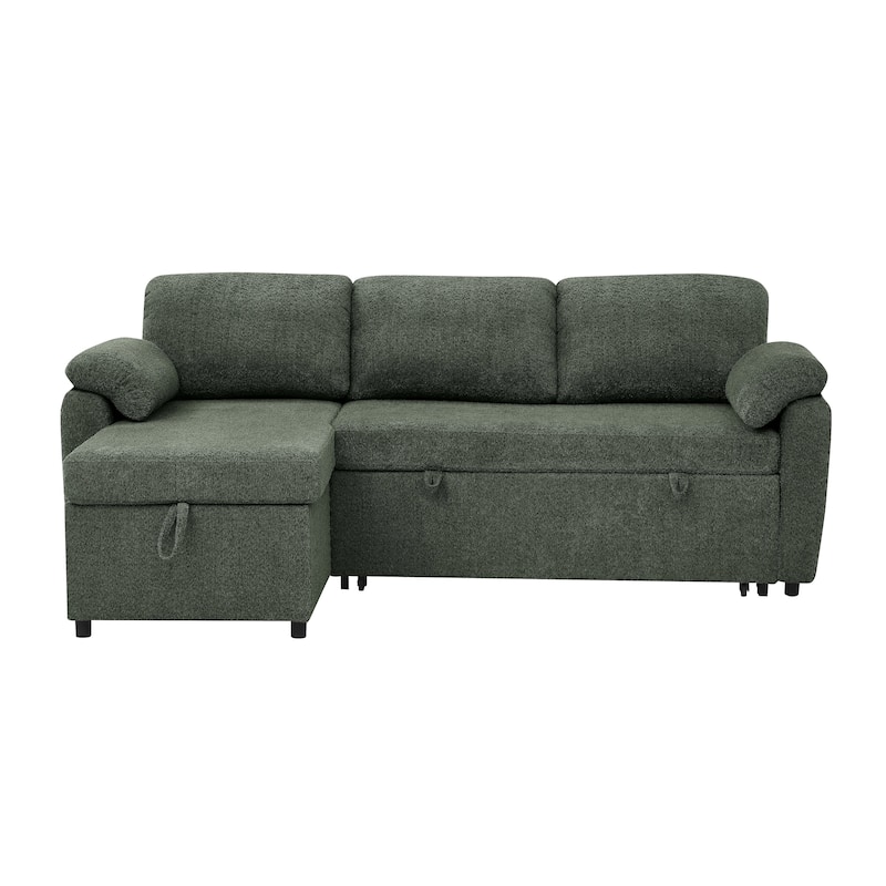 3 in 1 Convertible Sleeper Sofa Couch, 86.2 Inch L Shaped Sectional Sofa with Built In Storage Chaise and Pull Out Bed