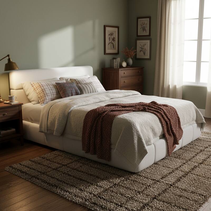 Christopher Knight Home - Sio Modern Boucle Upholstered Platform Bed Frame with Wooden Slats Support, No Box Spring Needed