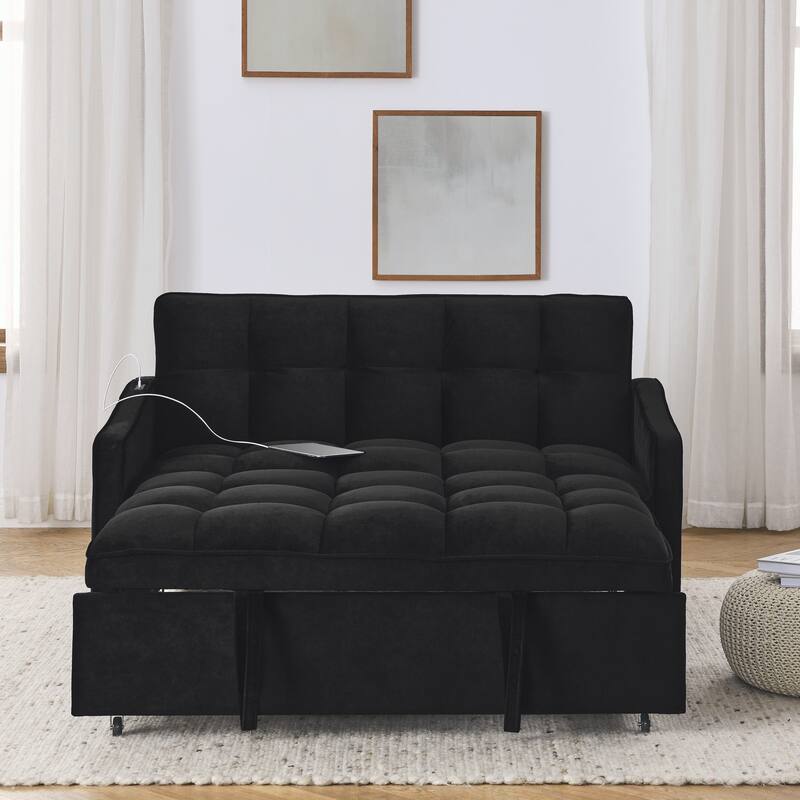 Loveseats Sofa Bed with Pull-out Bed,Adjsutable Back and Two Arm Pocket