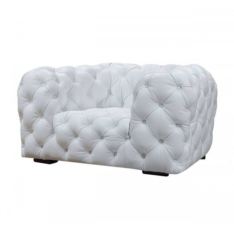 HomeRoots 57" White And Black Top Grain Leather Tufted Arm Chair - 57' X '29' X '42