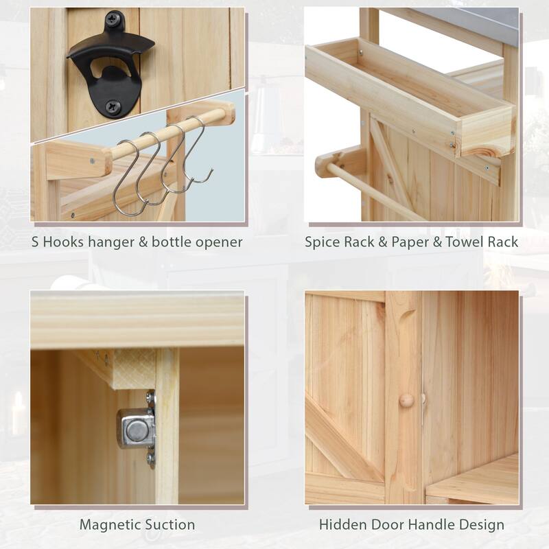 50.25'' Rubber Wood Kitchen Island with Spice Rack , Towel Rack, and Rolling Wheels - 50.25'' x 18.5'' x 36.25''