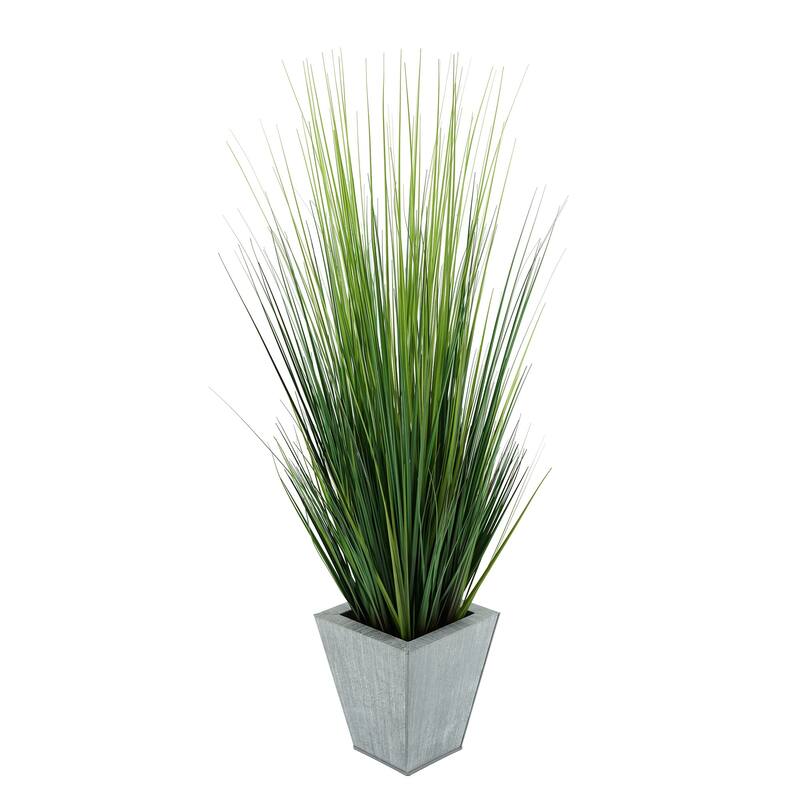 Faux PVC Grass in Square Zinc Planter