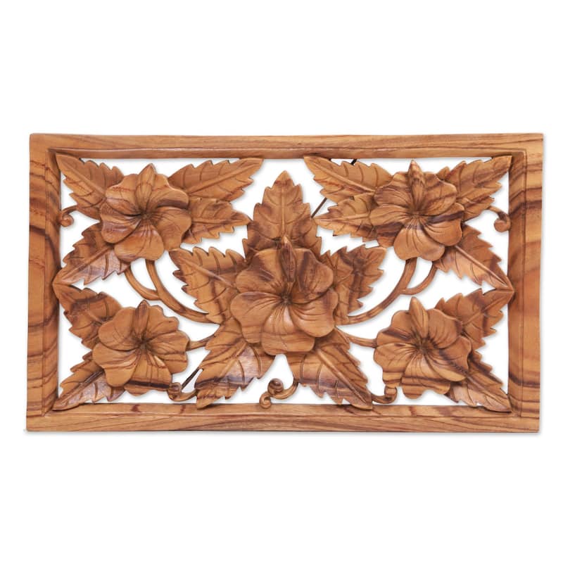 Novica Handmade Shoe Flowers Wood Relief Panel