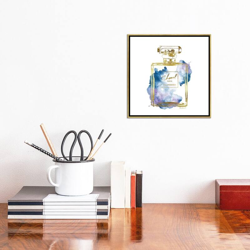 iCanvas "Gold And Blue Perfume Bottle" by Amanda Greenwood Framed Canvas Print