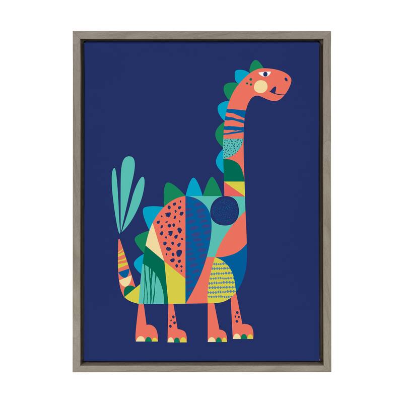 Kate and Laurel Sylvie Mid Century Modern Dino Blue Framed Canvas by Rachel Lee of My Dream Wall - 18x24 - Plastic - Grey