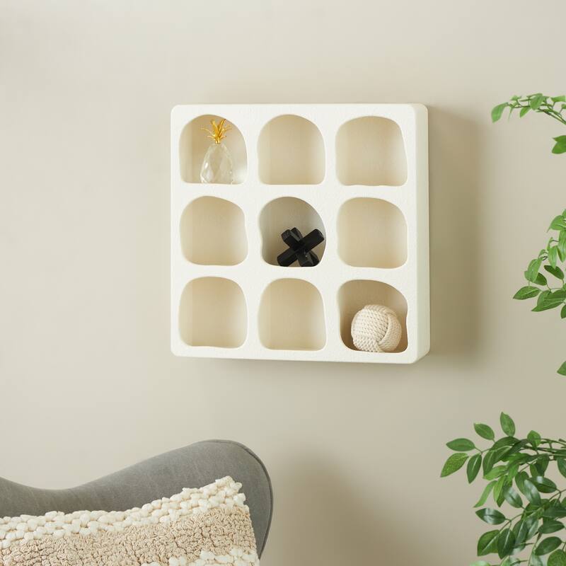 Cream or Black Wood 9 Shelf Geometric Room Wall Shelf - Cream