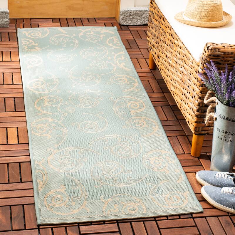 SAFAVIEH Courtyard Brunhilda Indoor/ Outdoor Waterproof Patio Backyard Rug - 2'3" x 10' Runner - Aqua/Cream