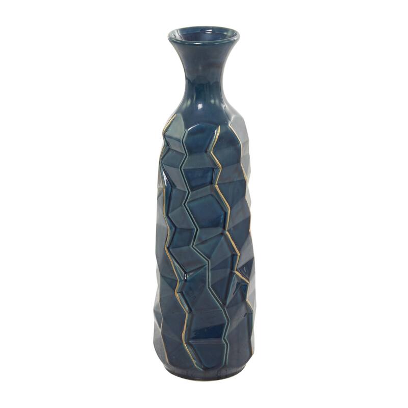 Ceramic Geometric Floor Vase with Gold Accents - Teal - Roche River Decor