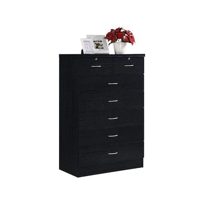 48" Black and Silver Rectangular 7-Drawer Chest with Locks