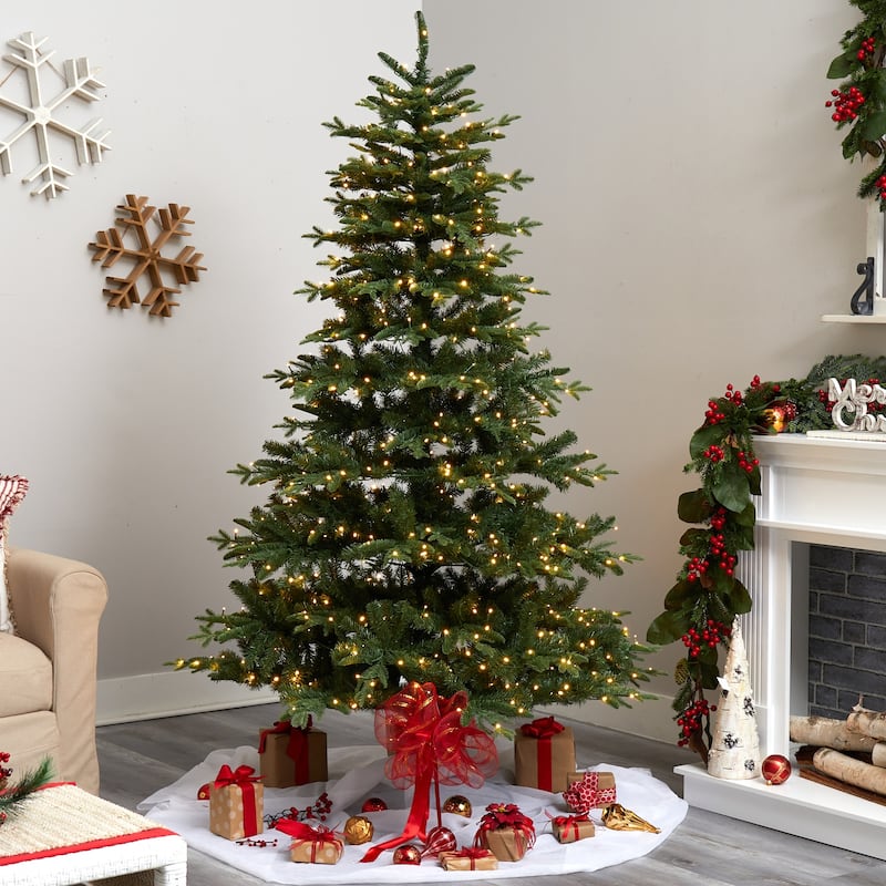 7ft. Spruce Artificial Christmas Tree with 650 Warm White LED Lights & 1575 Branches - Bright Seasonal Holiday X-Mas Glow