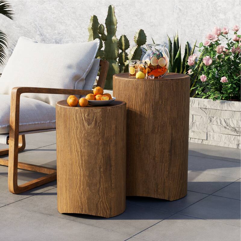 COSIEST Outdoor Concrete Side Tables (Set of 2)