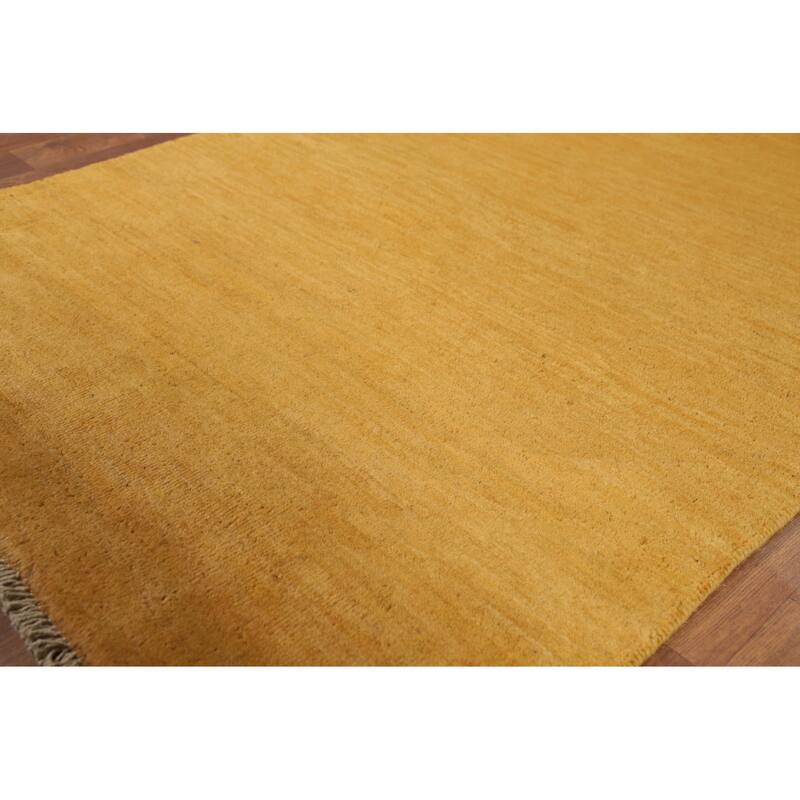 Yellow Gold Modern Gabbeh Oriental Foyer Rug Handmade Wool Carpet - 3'4"x 4'10"