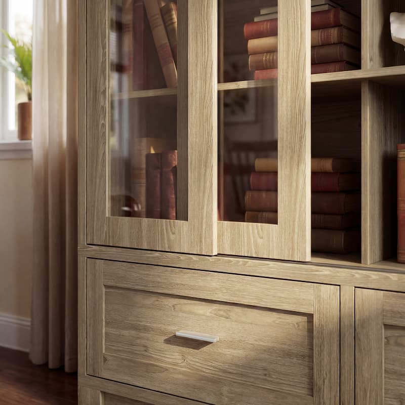 63" Glass Display Cabinet 4 Door China Cabinet Bookshelves Large Curio Cabinet