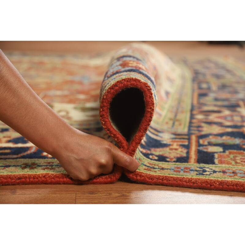 Orange Heriz Serapi Indian Area Rug Handmade Traditional Wool Carpet - 7'10" x 9'10"