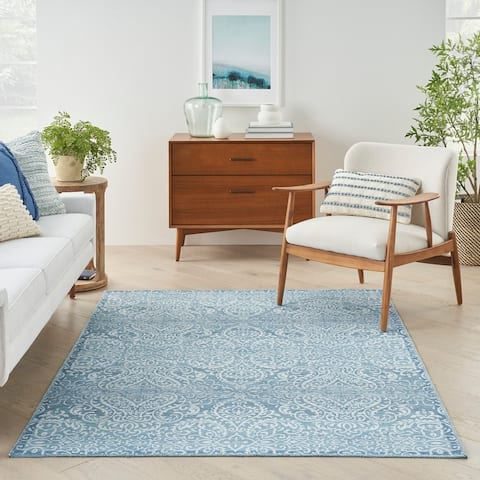 Waverly Machine Washable Botanical Damask Area Rug