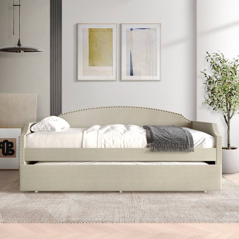 CraftPorch Minimalist Linen Upholstered Twin Daybed with Trundle