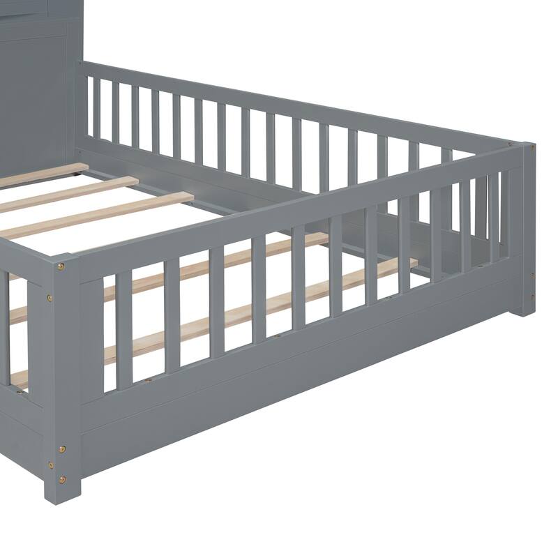 Pine Bed with House Headboard & Charging Station