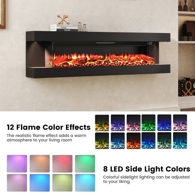 3-Sided Electric Fireplace, Wall Mounted LED Electric Fireplace