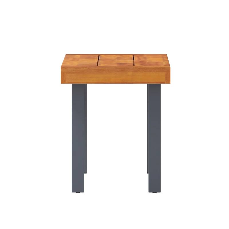 Indoor/Outdoor Solid Acacia Wood Slat Top Bench with Wood Legs