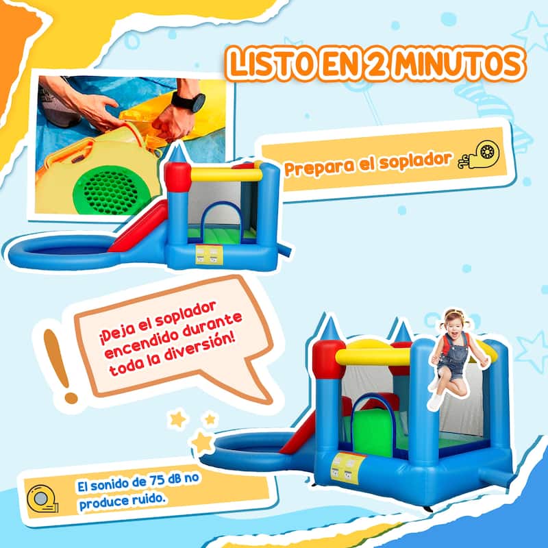 Multicolored Inflatable Bouncy Castle with Slide, Ball Pit, Jumping Area & Basketball Hoop – Durable 420D+840D Oxford Fabric