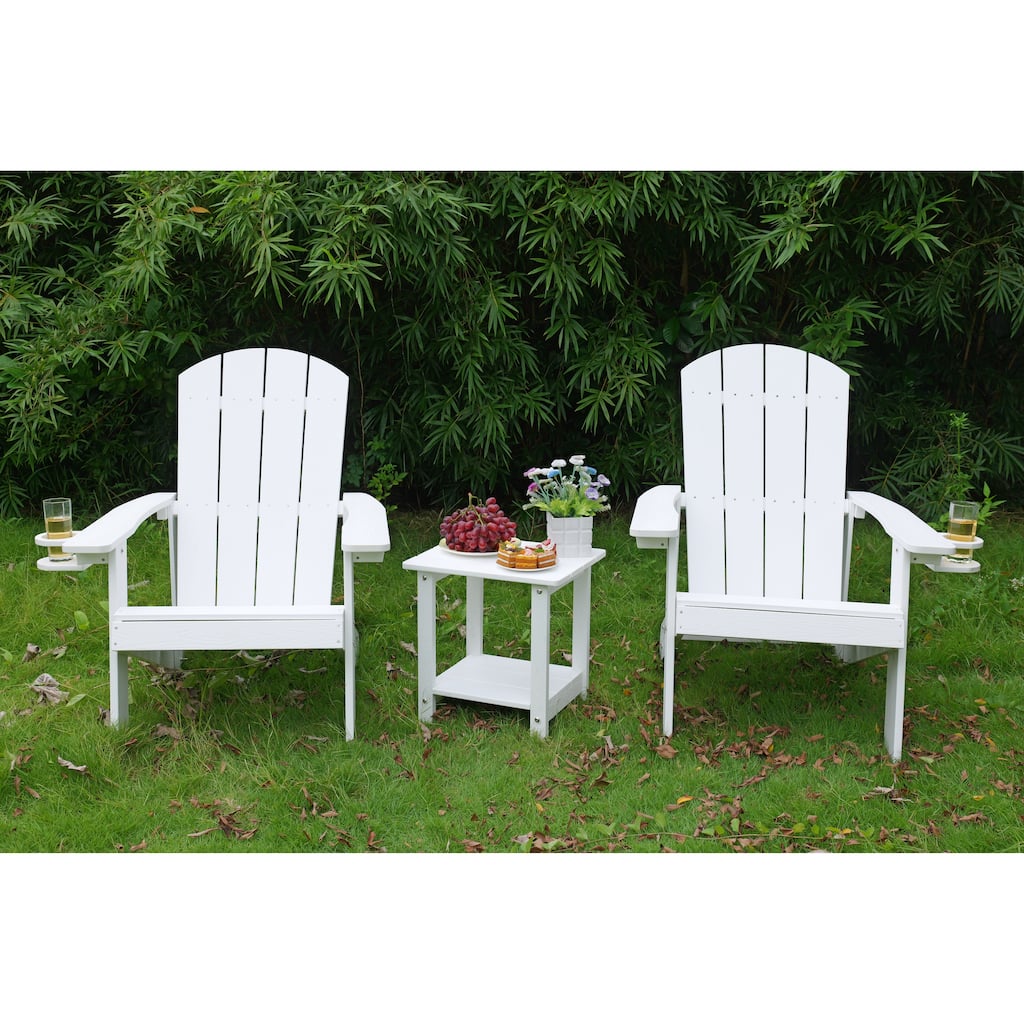 Outdoor Lounge Chairs Set of 2 Arm Chair Reading Chair, White Leisure Chair Adirondack Chair with Cup Holder